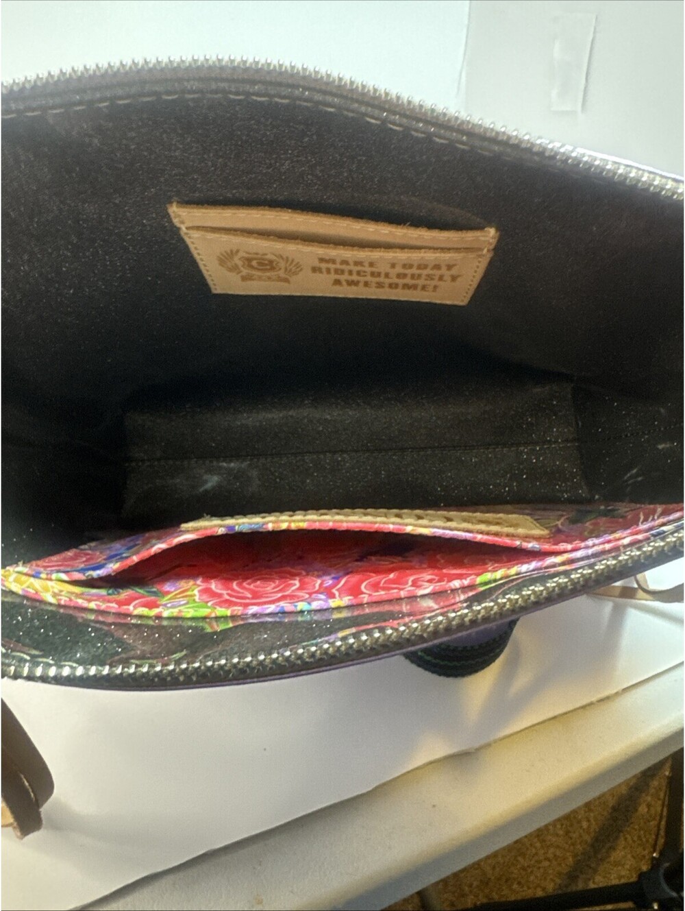 Consuela NWT Val Downtown Crossbody Purple Pink Shiny Zebra Pattern Designer - Picture 9 of 9
